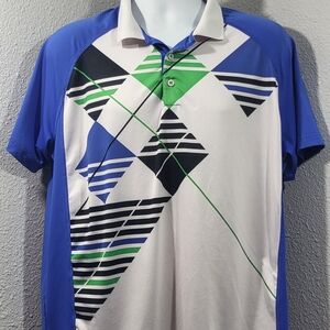 Puma Blue, White & Green Geometric Men's Polo